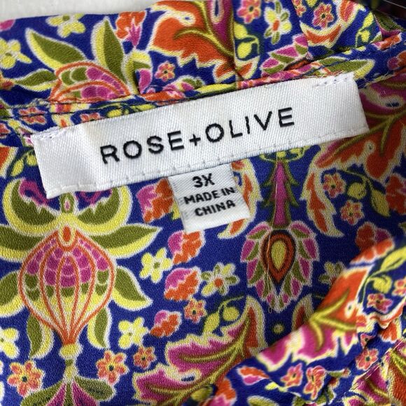 Rose & Olive 3X Blouse Multicolor Flutter Sleeve Floral Lightweight Boho Office - Picture 7 of 9